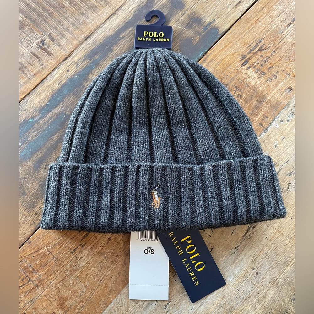 NEW Ralph Lauren Charcoal Ribbed Knit Beanie